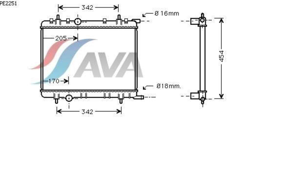 AVA COOLING SYSTEMS PE2251 радиатор охлаждения двигателя